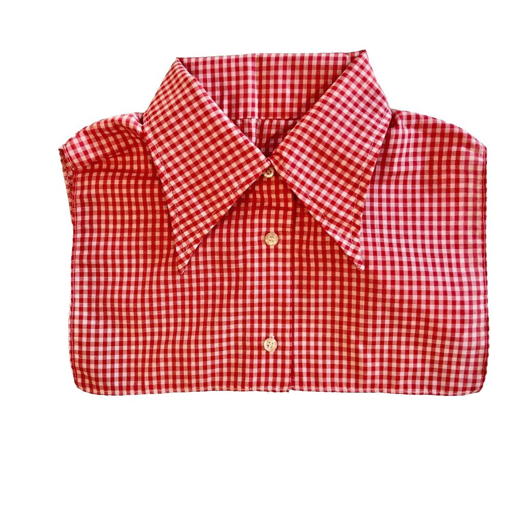 Vtg Handmade Dickey Red White Gingham Dagger Collar Buttons
